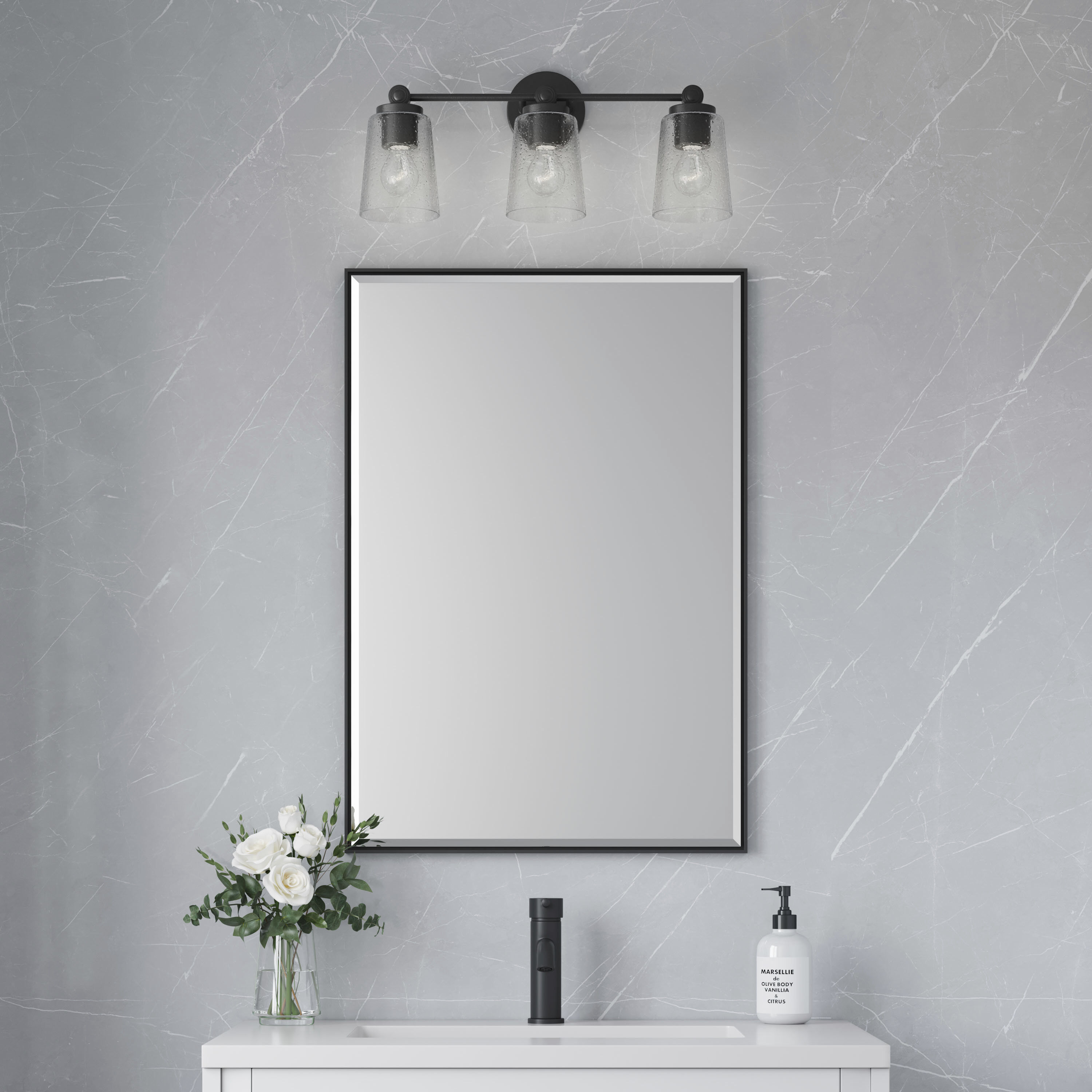 Lauryn 3 Light 22 inch Matte Black Bathroom Vanity Light Wall Light